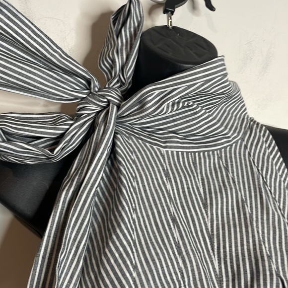 Brunello Cucinelli | Cotton & Silk Striped Tie Neck Sleeve Top Size M - Picture 7 of 8